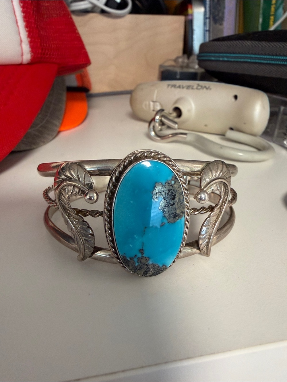 Sterling Silver and Turquoise Navajo Leaf Cuff Bracelet
